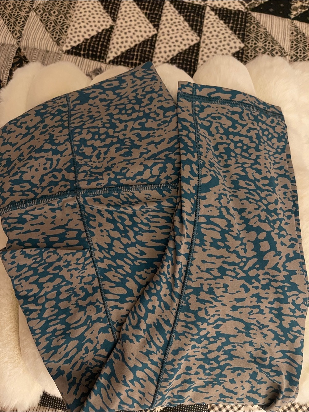 Athleta Teal and Brown Animal-Print Capri